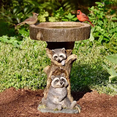 Raccoon Family Tree Trunk Decor