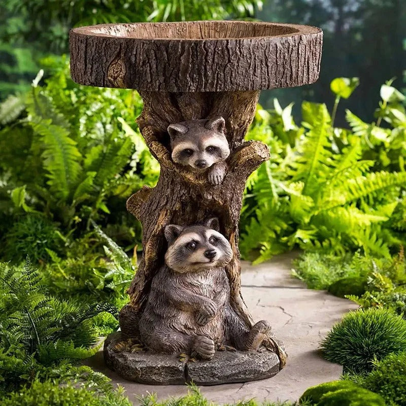 Raccoon Family Tree Trunk Decor